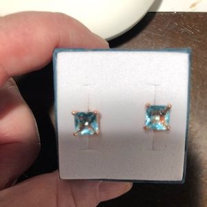 Solid 14kt rose gold Aquamarine earrings.